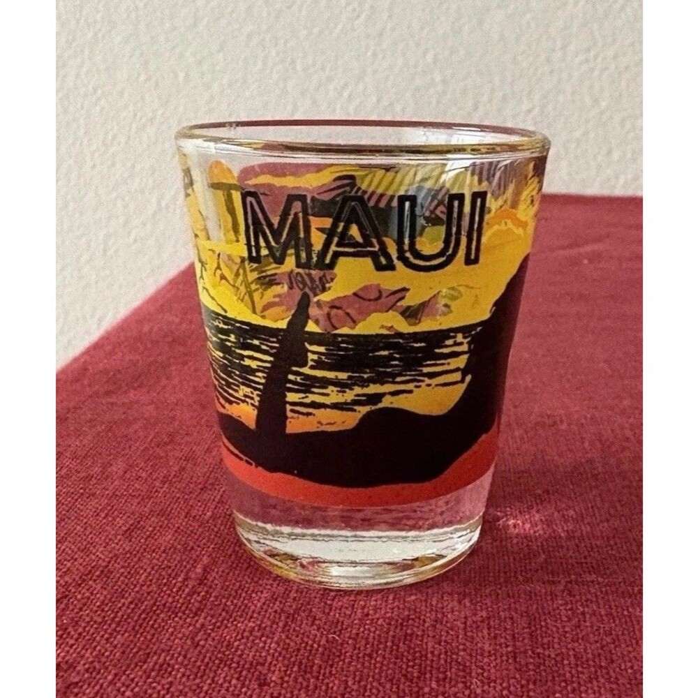 Vintage 1980s/1990s Libbey Maui Souvenir Shot Glass Surfer Girls Hawaii Beach